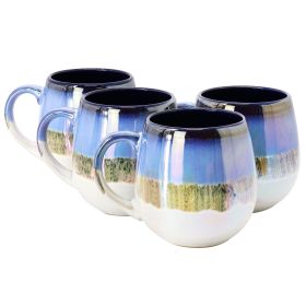 Meritage Luster 4 Piece 19.6 Ounce Reactive Glaze Stoneware Belly Mug Set in Blue Multi