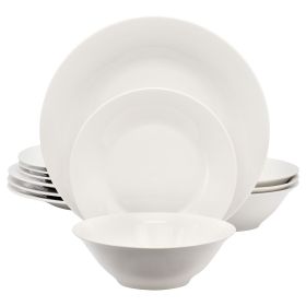 Gibson Home Everyday 12 Piece Round Fine Ceramic Dinnerware Set in White