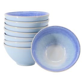 Meritage Windsor 8 Piece 6 Inch Round Stoneware Footed Bowl Set in Sea Blue