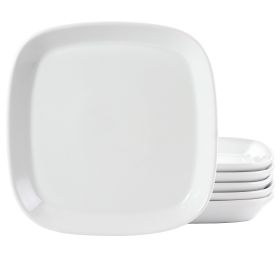 Our Table Simply White 6 Piece 8 Inch Square Fine Ceramic Salad Plate Set in White