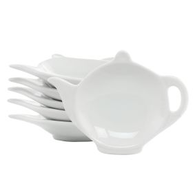 Our Table Simply White 6 Piece Teapot Ceramic Tea Bag Caddy Dish Set in White