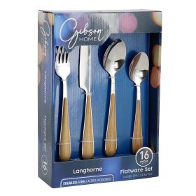 Gibson Home 16 Piece Langhorne Stainless Steel Flatware Set in Brown and Silver