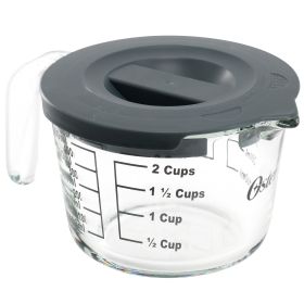 Oster Coolidge 16 Ounce Glass Measuring Cup with Lid in Gray