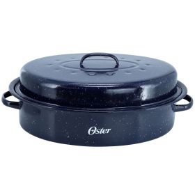Oster Castillo 17.7 x 13.8 Inch Enamel on Steel Roaster Pan with Lid in Navy Blue