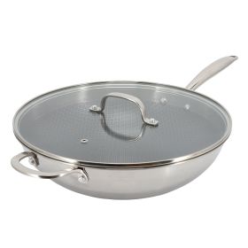 Better Chef 12.5 Inch 3-Ply Stainless Steel Nonstick Wok with Lid in Silver