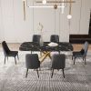 Large modern minimalist rectangular dining table with 0.39 "imitation marble black tabletop and golden metal legs