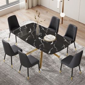 Large modern minimalist rectangular dining table with 0.39 "imitation marble black tabletop and golden metal legs