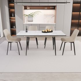 Scalable MDF modern dining table and chair set, suitable for 2-6 people, white dining table and modern beige dining chair 4-piece set