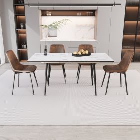 Scalable MDF modern dining table and chair set, suitable for 2-6 people, white dining table and modern brown dining chair 4-piece set