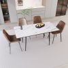 Scalable MDF modern dining table and chair set, suitable for 2-6 people, white dining table and modern brown dining chair 4-piece set