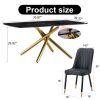 Large modern minimalist rectangular dining table with 0.39 "imitation marble black tabletop and golden metal legs