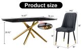 Large modern minimalist rectangular dining table with 0.39 "imitation marble black tabletop and golden metal legs