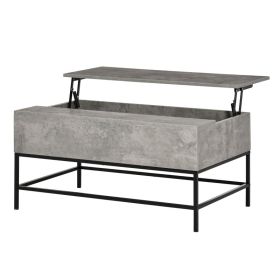 Modern Lift Top Coffee Table w/ Hidden Storage Black Metal Legs