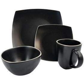 Gibson Soho Lounge Matte 16-Piece Dinnerware Set, (Color: Black)