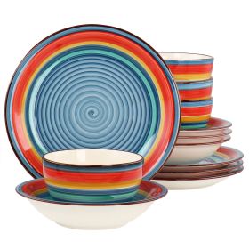 Gibson Home Rainbow 12 Piece Stoneware Dinnerware Set (Color: Blue Multi)