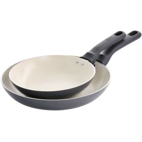 Spice by Tia Mowry Savory Saffron 2 Piece Ceramic Nonstick Aluminum Frying Pan Set (Color: Grey)