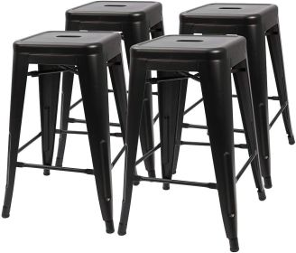 Set of 4 - 24-in. Indoor/Outdoor Backless Stacking Metal Barstools (Color: Black)