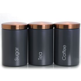 MegaChef Essential Kitchen Storage 3 Piece Sugar, Coffee and Tea Canister Set (Color: Grey)