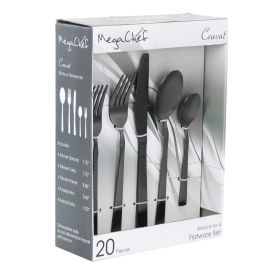 MegaChef Cravat 20 Piece Flatware Utensil Set, Stainless Steel Silverware Metal Service for 4 (Color: matte black)