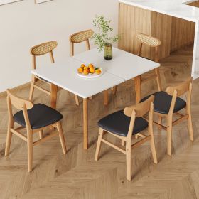 Table and chair set. White sintered stone tabletop, rubberwood legs, foldable computer desk (Color: as Pic)