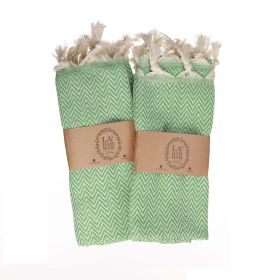 Zigzag Turkish Cotton Kitchen / Hand Towel 2 pack 40x18 in (Color: Olive)